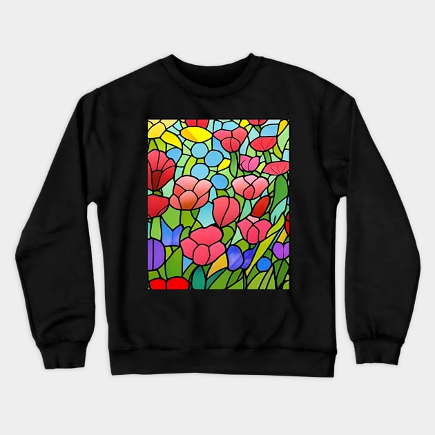 Stained Glass Colorful Flowers Crewneck Sweatshirt by Chance Two Designs